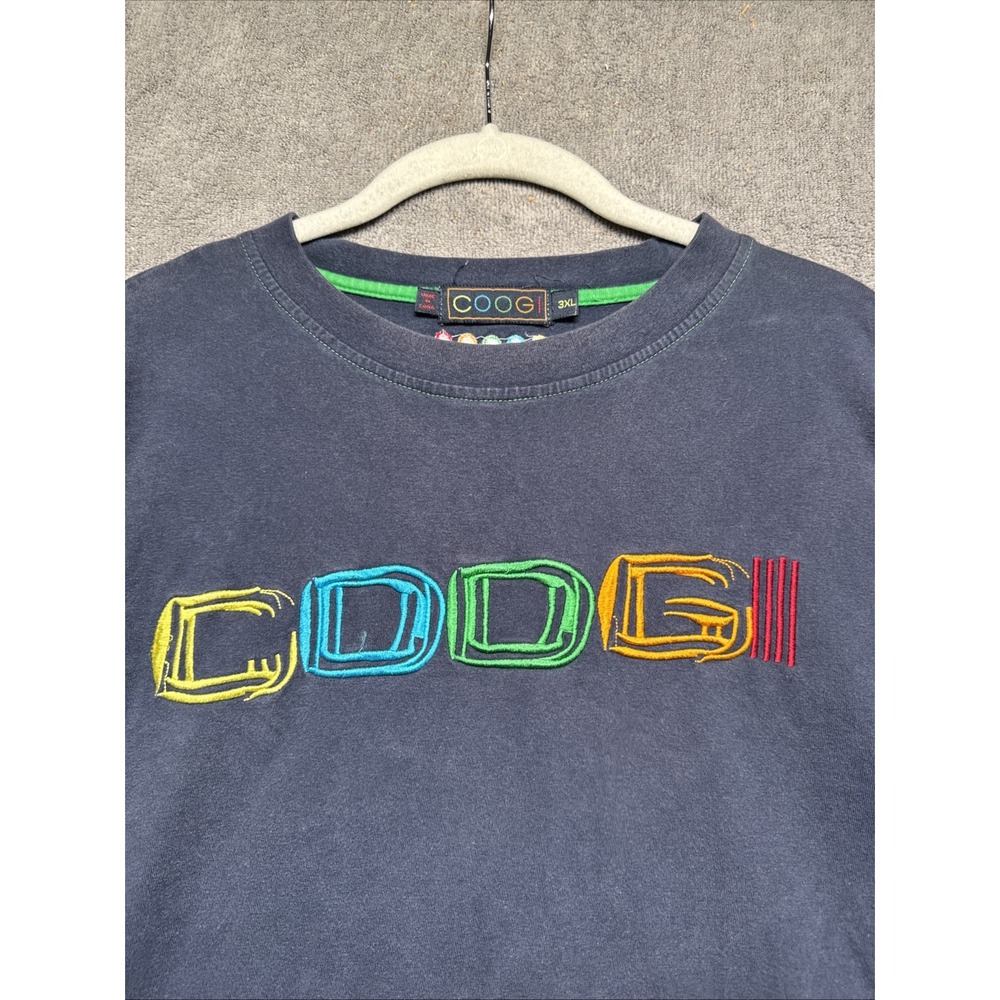 Coogi Shirt Men 3XL Navy Blue Long Sleeve Embroidered Logo Graphic Hip Hop Style